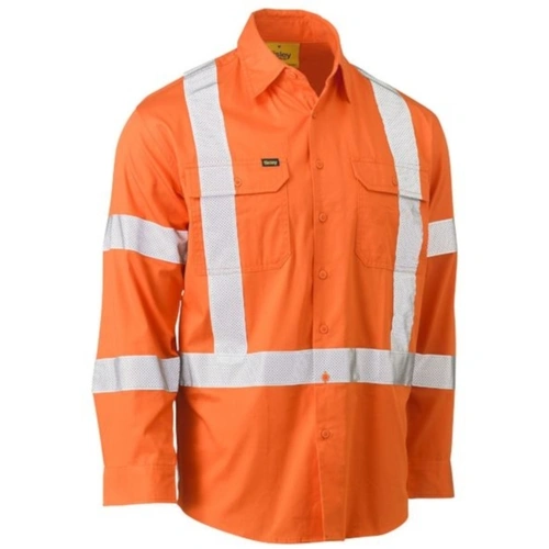 WORKWEAR, SAFETY & CORPORATE CLOTHING SPECIALISTS  - TAPED X-BACK BIOMOTION COOL LIGHTWEIGHT HI VIS DRILL SHIRT - LONG SLEEVE