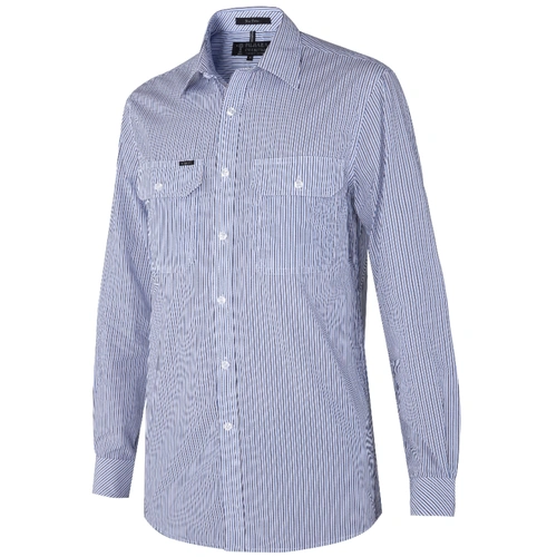 WORKWEAR, SAFETY & CORPORATE CLOTHING SPECIALISTS  - Pilbara Mens Y/D Stripe, Dual Pocket, L/S Shirt