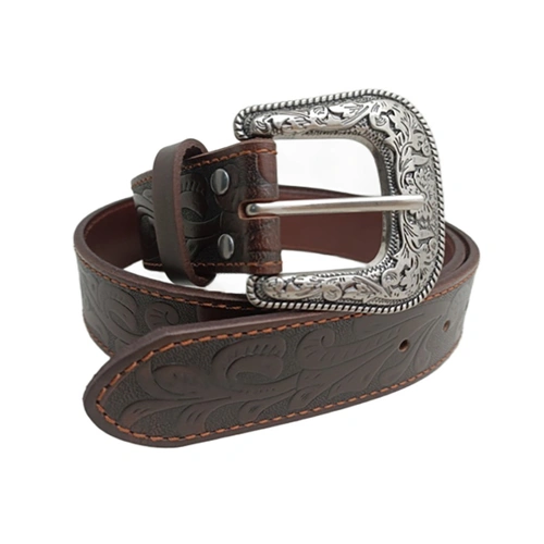 WORKWEAR, SAFETY & CORPORATE CLOTHING SPECIALISTS  - Pilbara Western Dress Buckle Tooled Leather Belt