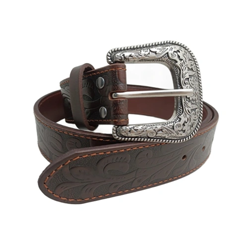 WORKWEAR, SAFETY & CORPORATE CLOTHING SPECIALISTS  - Pilbara Western Children's Dress Buckle Tooled Leather Belt