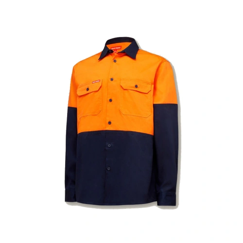 WORKWEAR, SAFETY & CORPORATE CLOTHING SPECIALISTS  - Core - Mens Hi Vis L/S H/weight 2 tone Cotton Drill Shirt