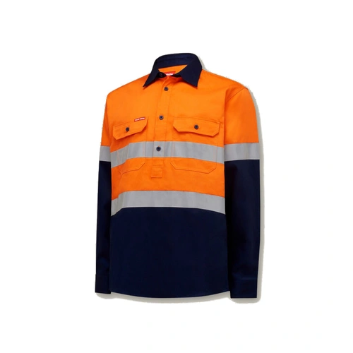 WORKWEAR, SAFETY & CORPORATE CLOTHING SPECIALISTS  - Core - Mens Hi Vis L/S H/weight 2 tone Cotton Drill Shirt w/Tape
